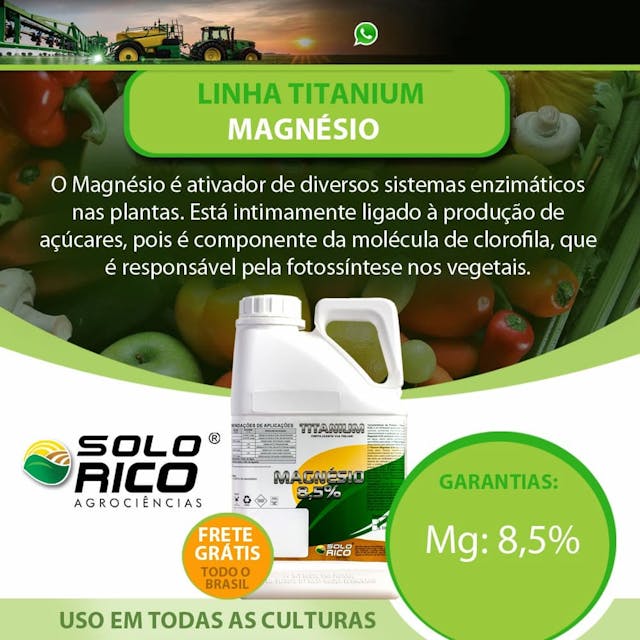 Fertilizante - Magnésio 8,5% - adubo foliar que fornecimento do Magnésio em diversas culturas