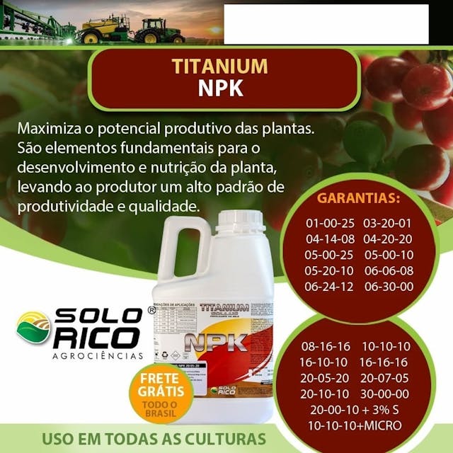 Fertilizante NPK - adubo para o solo - É um fertilizante de alta produtividade que atua no metabolismo das plantas