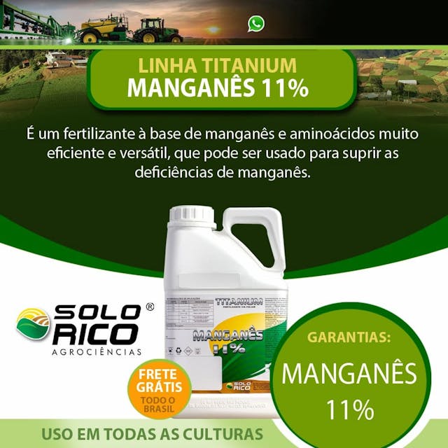 Fertilizante - Manganês 11% - Adubo foliar (aminoácidos 5% e Manganês 11%) é um fertilizante à base de manganês e aminoácidos muito eficiente e versátil,  acelerar a germinação