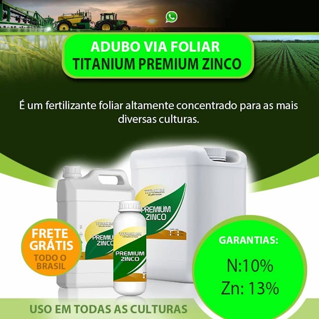 Fertilizante - Zinco - Adubo foliar que fornece zinco para as mais diversas culturas que o necessitam, especialmente as gramíneas, folha verde, nitrogenio