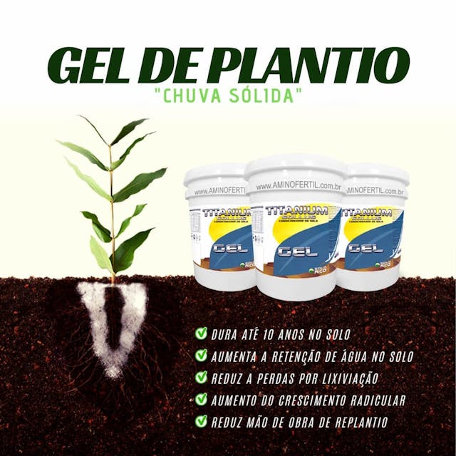  Gel para Plantio -  incorporado ao solo ou substrato, absorve e retem a agua da chuva e de elementos fertilizantes, retentor de agua, estiagem, veranico, falta de chuva, seca, gel de plantio