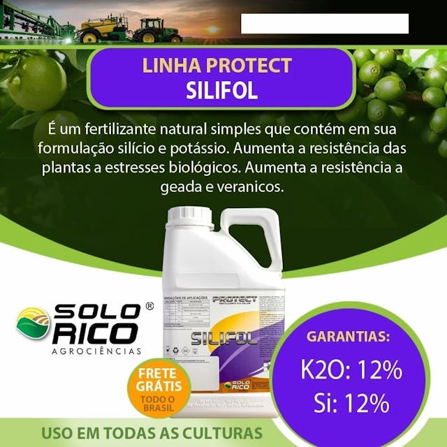 Fertilizante Natural- Silifol - adubo foliar(K2O 12%; Si 12%) é um fertilizante natural, usada para proteger a planta na época do frio e geadas que acaba queimando,  que contém em sua formulação silício e potássio,  geada
